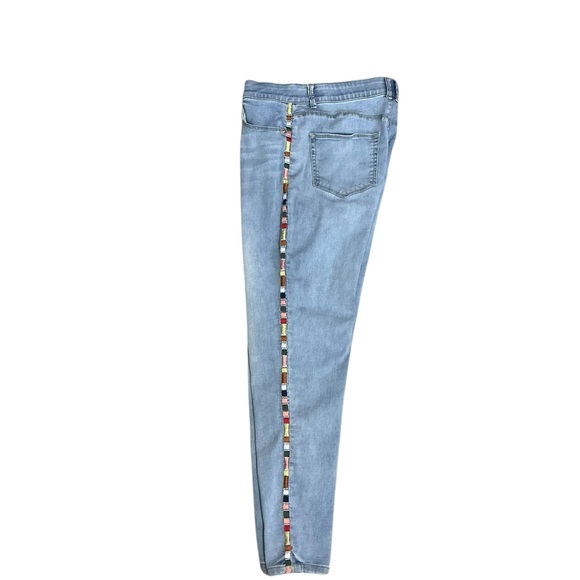 KNOX ROSE Embroidered Rainbow Southwestern Stripe Jeans 12 Light Wash EUC - Picture 7 of 11